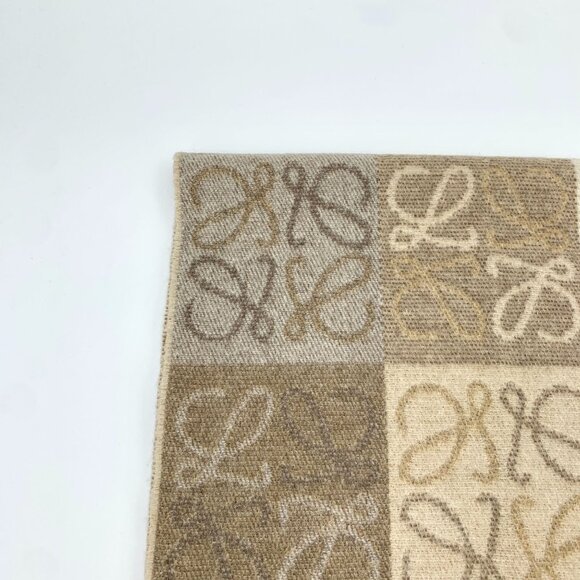 H16197 Loewe Wool Blend Scarf With Monogram Pattern & Fringe Trim - Picture 2 of 8